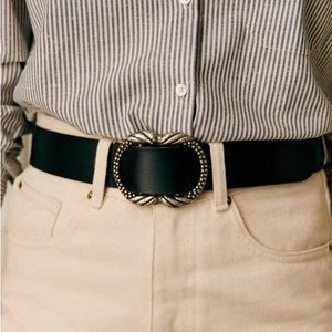 Sezane Artemis Belt Black Suede with Silver Buckle Size 80